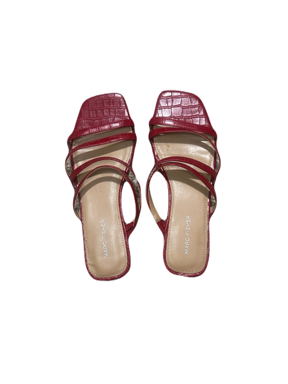 Marc Fisher Red Croc-Embossed Strappy Mules